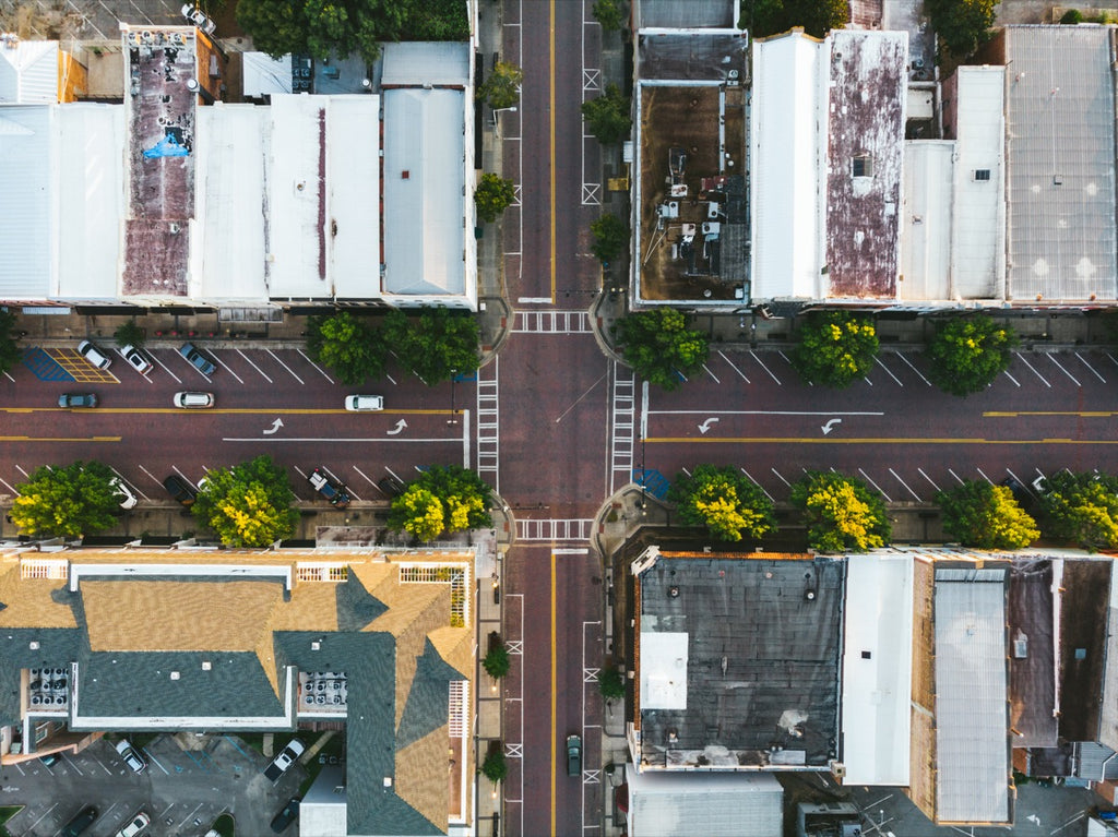 Intersection of Jackson Street and Broad Street in Thomasville Georgia - Aerial Tallahassee